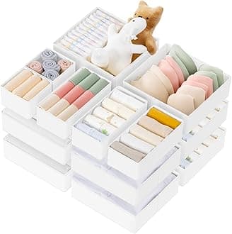 Criusia Drawer Organizer Clothes, 21 Pack Dresser Organizer for Baby Clothes, Underwear, Sock- Foldable Closet Organization and Storage Dividers Bins for Nursery, Bedroom (White)
