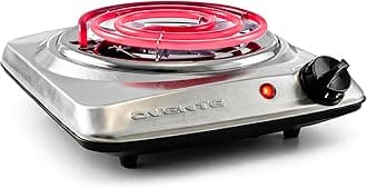 OVENTE Electric Countertop Single Burner, 1000W Cooktop with 6" Stainless Steel Coil Hot Plate, 5 Level Temperature Control, Indicator Light, Compact Cooking Stove and Easy to Clean, Silver BGC101S