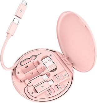 Multi USB Charging Adapter Cable Kit, USB C to iOS Device Adapter Box, Conversion Set A & Type C to Male Micro /Type C/iOS Device, Data Transfer, Card Storage, Tray Eject Pin, Phone Holder (pink)