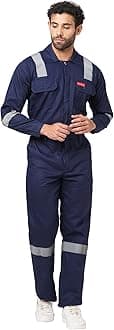 MEN'S COTTON INDUSTRIAL BOILER SUIT (COVERALLS) WITH REFLECTIVE TAPE, SIZE 40 - L, NAVY BLUE.