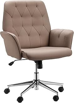 Vinsetto Office Desk Chair, Microfibre Vanity Chair with Height Adjustable, Armrest, Swivel Chair for Home, Coffee