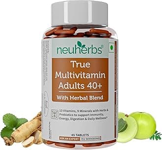 Neuherbs Multivitamin Tablets for Adults 50+ | 60 Count | True Vitamin Adult Multivitamin with Vitamin C, B12, D, Iron, Zinc & Magnesium | Supports Energy, Immunity, Heart, Joint & Overall Health for Men & Women