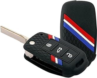 AUTODIFY™ Striped Silicone Car Key Cover Black fit for Volkswagen Polo, Vento, Jetta, Ameo, Passat (3 Button Flip Key)