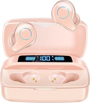 Wireless Bluetooth 5.0 In-Ear Headphones with Microphone 156H Playtime with USB-C LCD Charging Case, Wireless Stereo Sound IPX7 Waterproof Earphones for iPhone Samsung Android