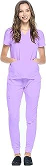 Dagacci Medical Uniform® Jogger Scrubs for Women Set – V-Neck Scrub Top & Elastic Jogger Scrub Pants for Women 8 Pockets