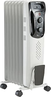 Portable Oil Radiator Heater, Indoor Use, 3 Heat Settings, Over-Heat Protection, ETL-certified Safety, 7 Oil-Filled Steel Fins, 1500W, Tip-Over Protection, 11"D x 14.8"W x 25.2"H, White
