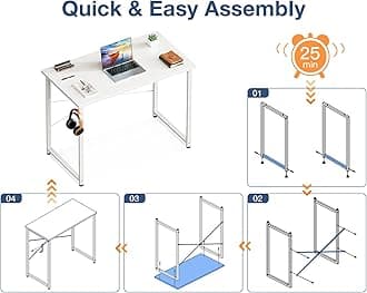 Casaottima 32 Inch Small Computer Desk for Home Office, Study Writing Table for Small Spaces, Simple Modern Desk with Headphone Hooks, Pure White