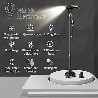 Smart Alarm Walking Cane for Men & Women, Telescopic and Adjustable Walking Sticks for Seniors, USB Direct Charge, with LED Light, One Cane for Three Purposes, Light and Stable