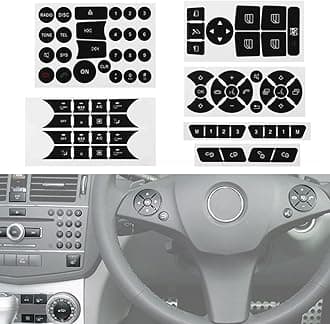 Car Interior Stickers Button Decals Compatible with 2008-2014 Mercedes Benz W204 C250 C350 E-Class Steering Wheel AC Window Radio Number Door Repair Sticker Kit