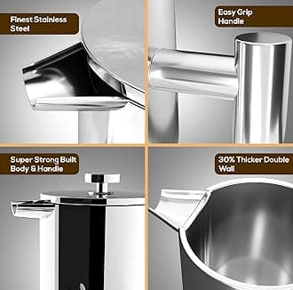 Utopia Kitchen 304 Grade Stainless Steel French Press Coffee Maker 12 Oz, Double Wall Insulated Coffee Press with 4-Level Filtration system, Include 2 Extra Filters, Rust-Free, Dishwasher Safe, Silver