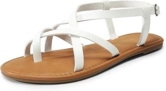 DREAM PAIRS Women's Flat Sandals Strappy Dressy Comfortable Ankle Strap Casual Summer Thong Sandals for Beach