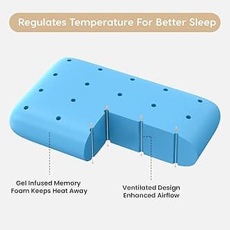 MY ARMOR Cool Gel Ergonomic Memory Foam Pillow of 4.5 Inch Height, Orthopedic Pillow for Neck Pain Relief & Back Support, with Washable Blue Checks Cover - Pack of 1