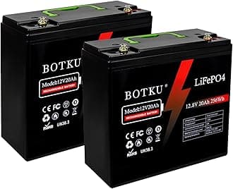 12V 20Ah Lithium LiFePO4 Deep Cycle Battery 2 Pack, 3000+ Cycle Rechargeable Lithium Iron Phosphate Battery for Solar, Fish Finder, Marine, Outdoor Camping, Off-Grid Applications with 20A BMS