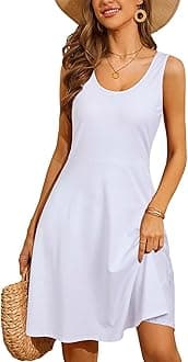 STYLEWORD Women's Summer Dress Casual Sleeveless Scoop Neck A-Line Tank Midi Sundress