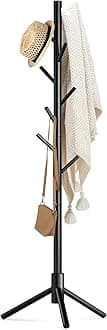 Wooden Coat Rack Stand with 8 Hooks New Zealand Pine 3 Adjustable Coat Standing Tree Easy Assembly for Coats, Hats, Scarves and Handbags for Entryway, Hallway, Bedroom, Office
