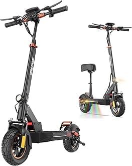 Electric Scooter Adults, Fast E-Scooter with Seat, Portable Folding Escooter Electric for Adult, 10 inch Offroad E Scooter for Teens | 28 MPH | 30 Mile Long Range | Dual Suspension & Brakes