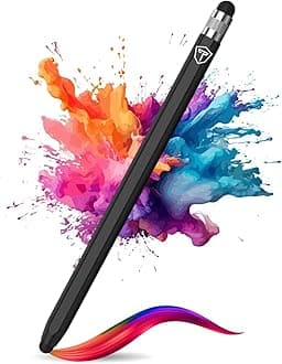 2-in-1 Capacitive Stylus Pen V2.0, Precise Stylus -Fine Point Disc Tip & Micro-Knit Hybrid Fiber Tip, Light Aluminum Body, Rubber Grip, for Touch Screen Devices, Smartphones, Tablets (Black)