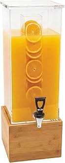 Restaurantware Bev Tek 2 Gallon Beverage Dispenser 1 Square Drink Dispenser For Parties - With Infusion Core Bamboo Base Clear Acrylic Drink Dispenser With Stand Easy-To-Use Spigot