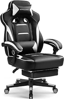 GTPLAYER Big and Tall Gaming Chair with Memory Foam Cushion, Computer Video Game Desk Chair with Footrest, Ergonomic Executive Home Office Chair (White, GTPF59 - US)