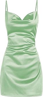 ZAFUL Women's Satin Sleeveless Spaghetti Strap Mini Dress Sexy Slip Cowl Neck Silky Cocktail Party Dresses