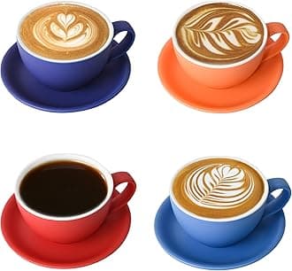 Ceramics Latte Cup and Saucer - 10 oz for Cappuccino,Tea,Cafe Mocha, Set of 4,Matte Mixed Color