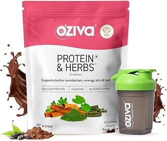 Protein & Herbs, Women, (Natural Protein Powder with Ayurvedic Herbs like Shatavari, Giloy, Curcumin & Multivitamins for Improving Metabolism, Skin & Hair (Chocolate 907g + Shaker)