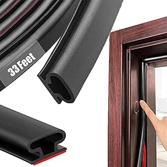 pundin Black Rubber Weather Stripping Door Seal Strip, D Shape Door Rubber Weather Seal Strip, Self-Adhesive Door Weatherstripping Soundproofing Door Seal Strip for Windows (33 feet, Black), PUNDIN-1