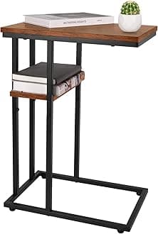 Yoobure C Shaped End Table, Side Table for Couch and Bed, Small Side Tables for Small Spaces, Living Room, Bedroom, Rustic Snack Tables