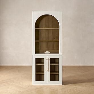 mopioBlake Storage Cabinet with Hutch, Sideboard Buffet Cabinet with Storage, Kitchen Pantry Organizer, Coffee Bar Station, Trophy Display Case with Door & Shelf for Living Room (White Oak Acrylic)