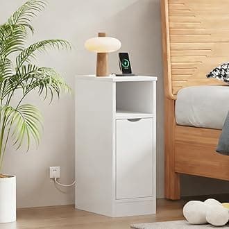 Pantanal 20CM Slim Bedside Table Cabinet White with Shelf, Small Narrow Wood Bed Side Table End Table Nightstand for Bedroom Living Room
