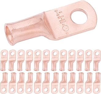 SELTERM 25pcs 8 AWG #10 Stud Battery Lugs, Ring Terminals, Heavy Duty Copper Wire Lugs, Battery Cable Ends, 8 Gauge Ring Terminal Connectors, UL Bare Copper Eyelets Electrical Battery Cable Lugs