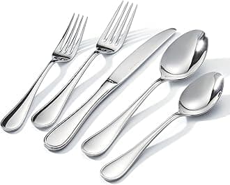KINGSTONE 60 Piece Teardrop Silverware Set for 12, 18/10 Stainless Steel Flatware Set, Modern Design Cutlery Set for Home/Hotel/Wedding,Mirror Polished and Dishwasher Safe