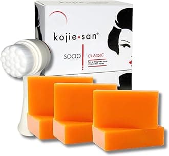 KOJIE SAN FACE & BODY SOAP (6 Bars) + Relumins Deep Pore Facial Cleansing Brush - Fair & Glowing Skin Brightening Kojic Acid Beauty Soap 65g
