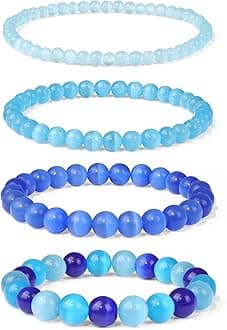 Vinswet 4pcs Beaded Bracelets for Women,Natural Healing Crystal Gemstones Bracelet,Anxiety Stress Relief Bracelet Handmade purple Jewelry Gifts for Women