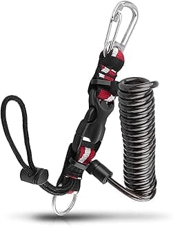 THE WHITE SHOP Scuba Diving Lanyard, Heavy Duty Stainless Steel Spring Coiled Lanyard with Quick Release Buckle and Dive Flag Webbing Strap for Cameras and Dive Lights (Color : Black)
