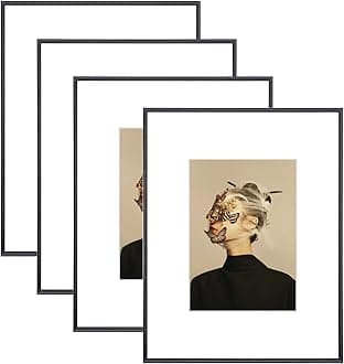 11x14 Picture Frame Set of 4, Matted Black Simple Modern Brushed Thin Aluminum Metal Photo Frame Fits 8x10 with Mat or 11 x 14 without Mat Vertical and Horizontal for Tabletop and Wall Mounting