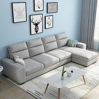 FURNY Marsoy 5 Seater Fabric RHS L Shape Sofa Set (Light Grey)