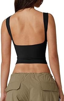 QINSEN Women's Sexy Open Back Sleeveless Crop Tank High Neck Slim Fit Cropped Tee Shirt Y2k Tops
