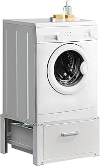 [en.casa] Washing Machine Pedestal Stand with Drawer 63 x 54 x 31 cm Steel and Aluminium White
