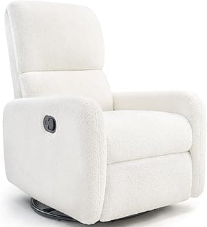 Jocisland Swivel Rocking Chair, Nursery Glider Chairs, Massage Recliner with High Back for Living Room Bedroom, Comfy Upholstered Modern Nursing Reclining Single Sofa, White Teddy