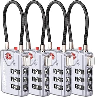 SURE LOCK TSA Approved Combination Luggage Locks with Open Alert Indicator – Durable Zinc Alloy Cable Travel Locks with Large Easy-Read Dials for Suitcases, Backpacks & Gym Bags(Grey 4 Pack)