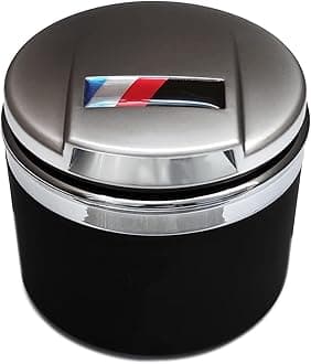 Car Ashtray for BMW 1/3/5/7 Series and X1/X3/X5/X6, with LED Light and Lid, Detachable and Portable (Matt Silver)