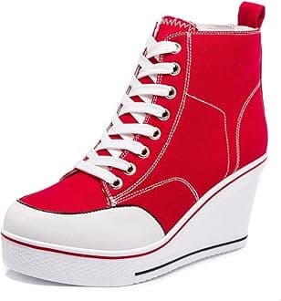 Women Wedge Sneakers Sneakers Platform Heel Shoes High Top Ankle Booties Fashion Canvas Shoes Black White