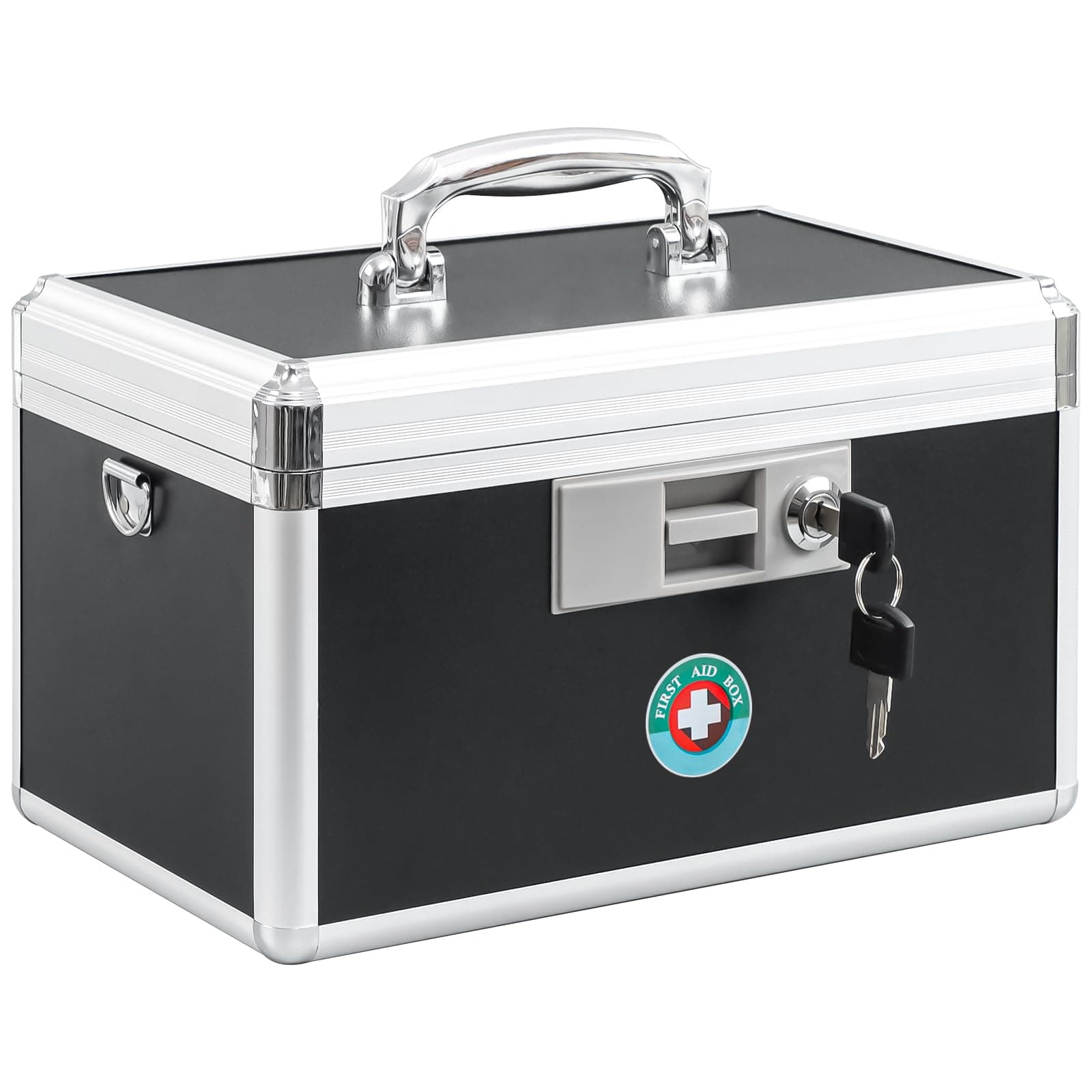 Medication Lock Box with Key, Medicine Lock Box for Safe Medication Storage, First Aid Key Safe Box with Lock for Home, Outdoor Use, 12.2'' x 7.8'' x 8.2'' Black