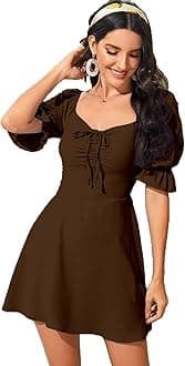 Women's & Girls' Black Solid Ruched Detail A-line Mini Dress