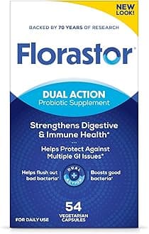 FlorastorProbiotics for Digestive & Immune Health, 54 Capsules, Probiotics for Women & Men, Dual Action Helps Flush Out Bad Bacteria & boosts The Good with Our Unique Strain Saccharomyces boulardii