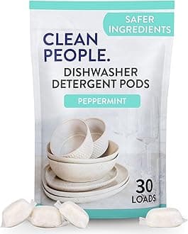 THE CLEAN PEOPLEDishwasher Pods - Cuts Grease & Rinses Sparkling Clean - Residue-Free - Phosphate Free Dishwashing Pods - Peppermint, 30 Pack