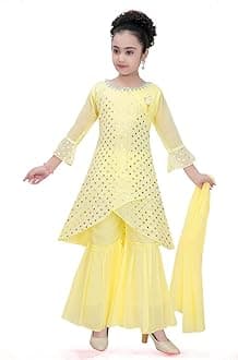 Ethnic Indian Girls Kurta Plazzao Dress Set, Thread Sequin Embriodery, Size 3 Years to 16 Years