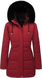 MOERDENG Women's Winter Puffer Coat Thicken Fleece Lined Down Jacket Waterproof Faux Fur Detachable Hooded Parka