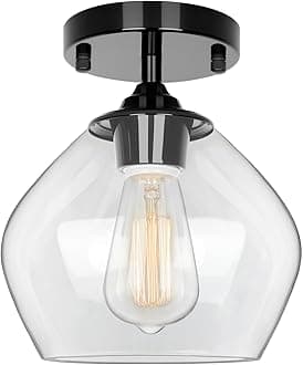 Modern Semi Flush Mount Ceiling Light with Clear Glass Shade, Industrial Close to Ceiling Light, Hanging Ceiling Light Fixture for Hallway, Bedroom, Dining Room, Entryway, Foyer